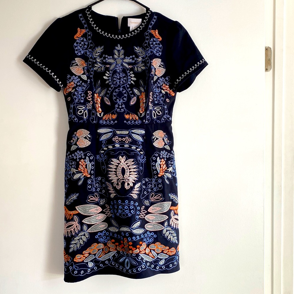 Blue embroidered Foxidox mini dress